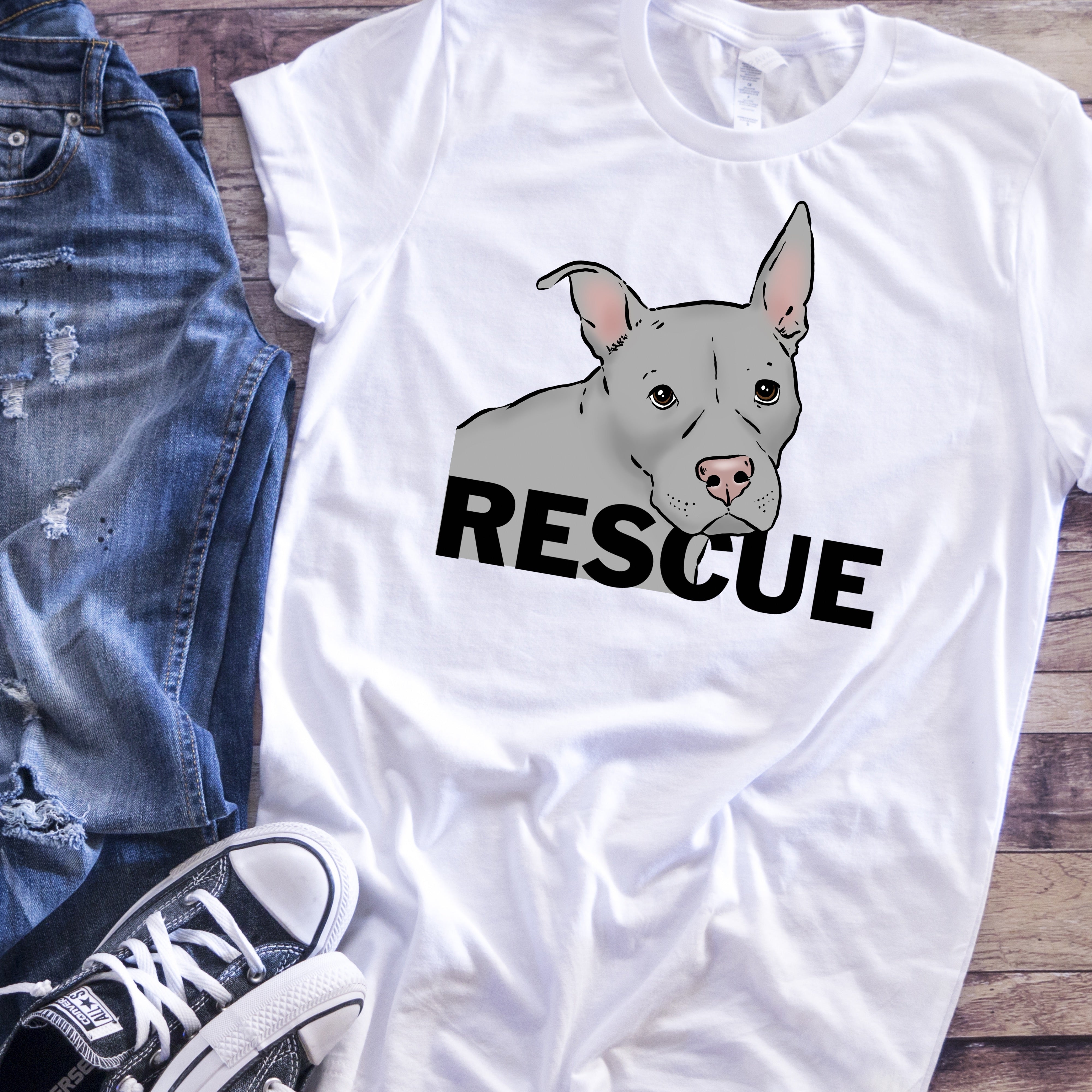 Rescue, Love, Repeat Pit Bull Drawings T-Shirt White / XL