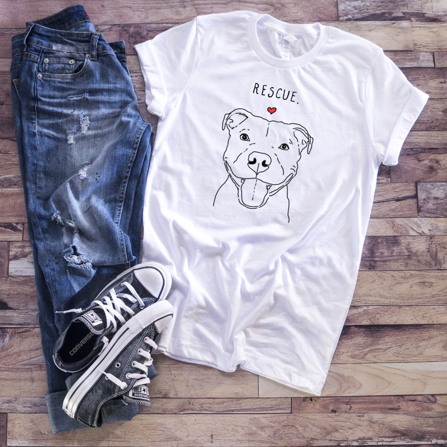 Original Sock Dogs Rescue Love Smiling Pit Bull T-Shirt White / S