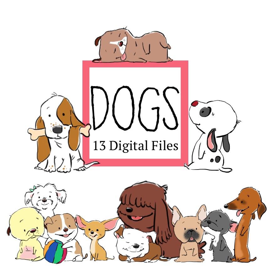 Downloadable - Cute Dogs Clip Art—13 Digital Files