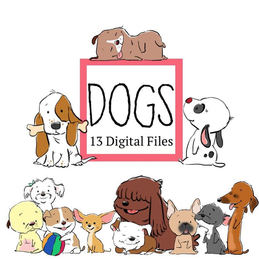Downloadable - Cute Dogs Clip Art—13 Digital Files