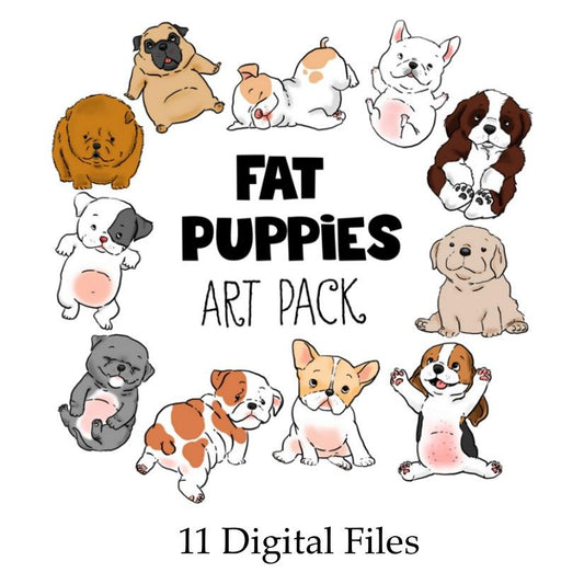 Downloadable - Fat Puppies Clip Art—11 Digital Files