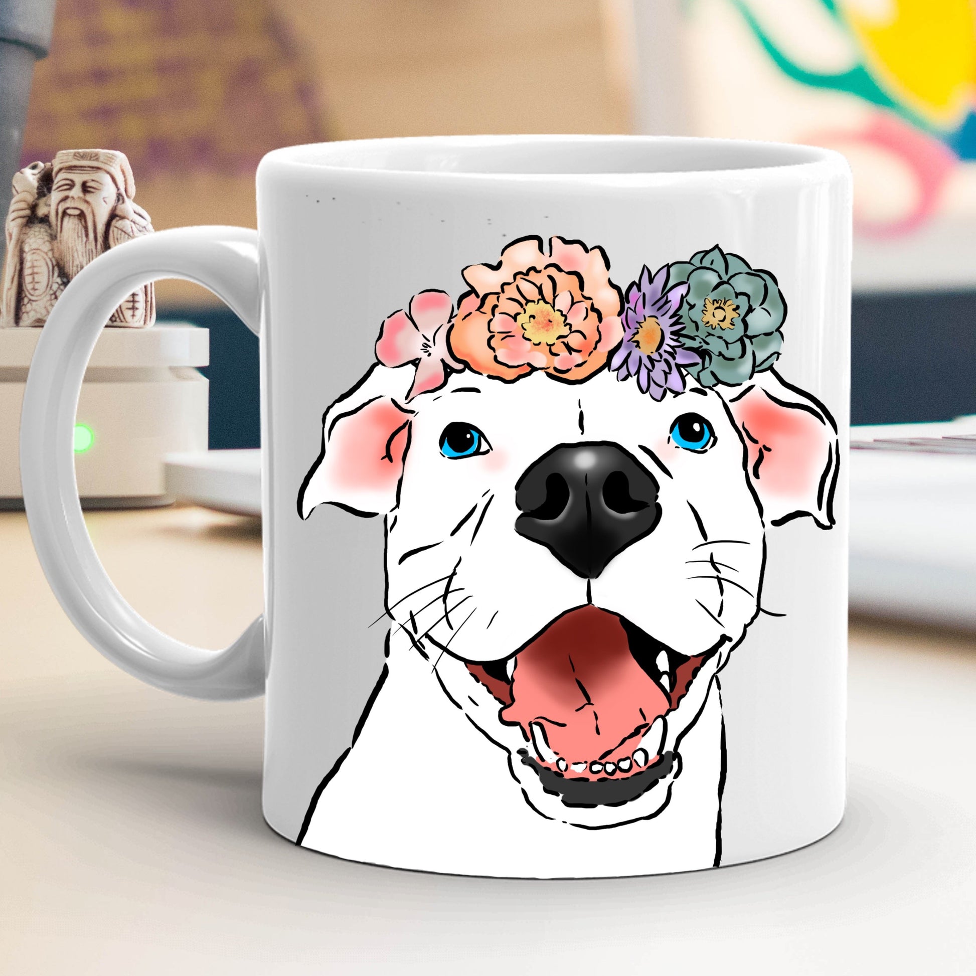 Mugs - Smiling Pittie And Flowers Mug