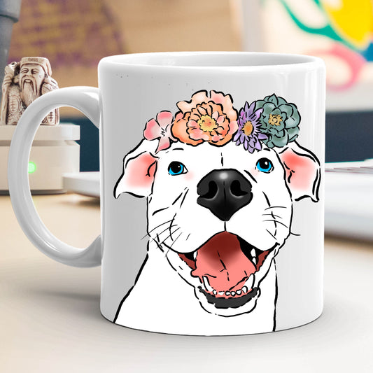 Mugs - Smiling Pittie And Flowers Mug