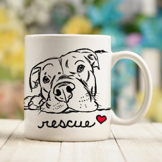 Pit Bull Sketch Mug, rescue pit bull mug, pit bull gift