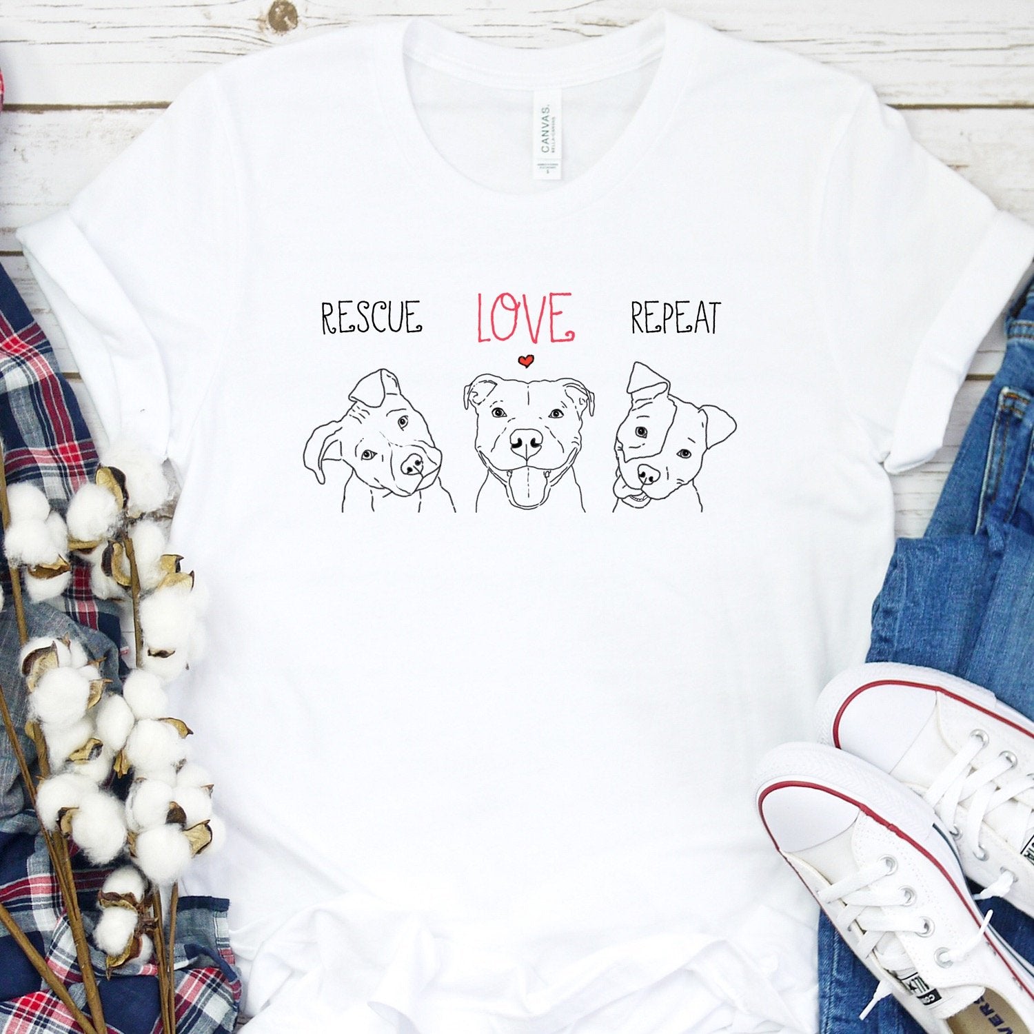 T-Shirts - Rescue, Love, Repeat Pit Bull Drawings T-Shirt